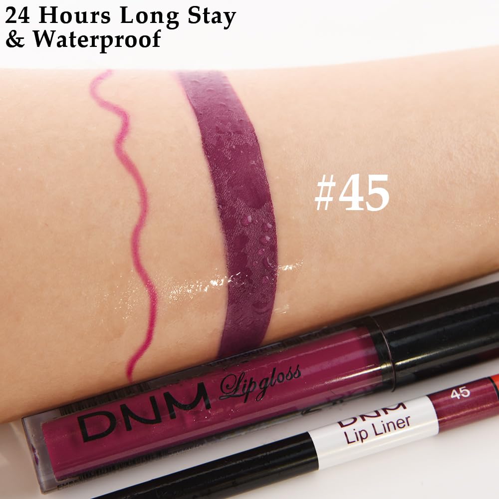 evpct 2Pcs Light Plum Purple Matte Liquid Lipstick Lip Gloss Stain and Retractable Lip Liner Makeup Set for Women Long Lasting Waterproof 24 Hours Lipstick labial mate larga duracion 24 45#