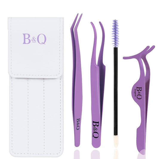Eyelash Applicator Tool 3 PCS Lash Applicator Tool Kit Lash Tweezers for Eyelash Extensions Application Tool and Removal （Purple,3 PCS）