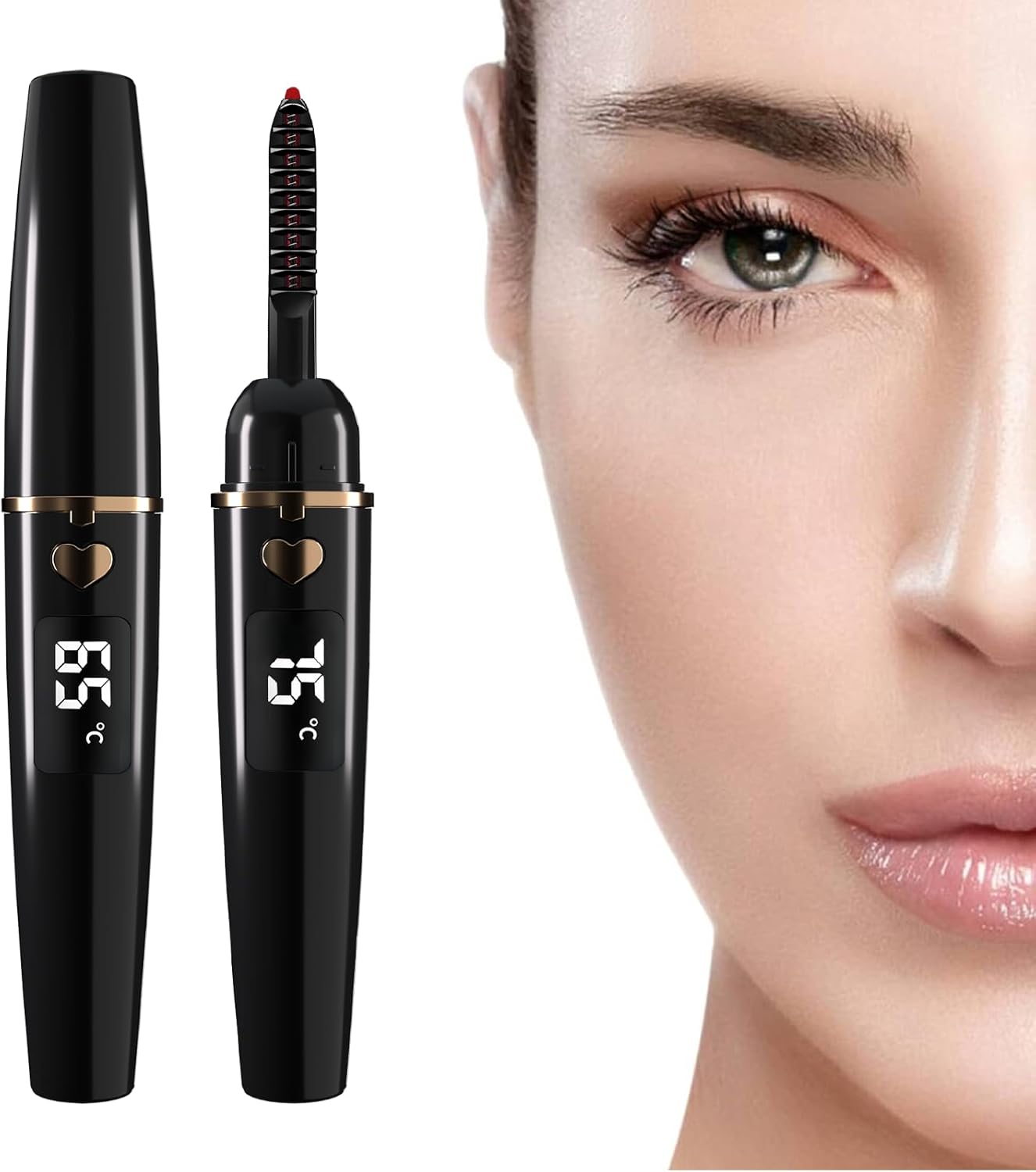 ZAPAL Heated Eyeash Curler, S600 Rechargeable Heated lash Curler, Intelligent Power Off Electric Eyelash Curler Heated Quickly 24 Hs Lasting Natural Makeup for Woman (Jet Black/Gold, X8-132mm)