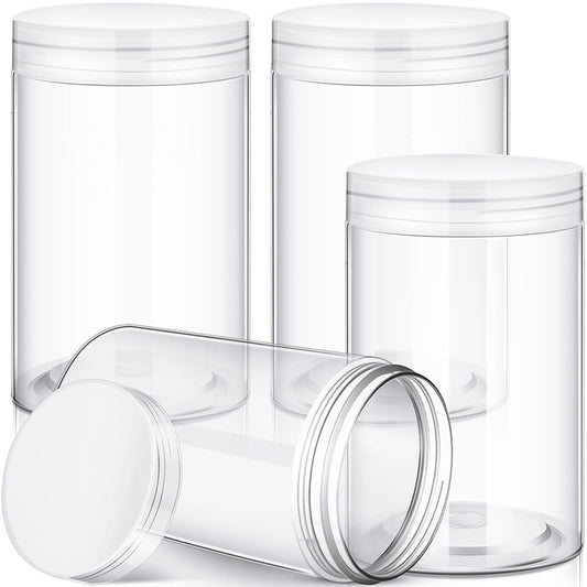 Patelai 4 Pieces Round Wide-mouth Leak Proof Plastic Container Jars with Lids for Travel Storage Makeup Beauty Products Face Creams Oils Salves Ointments DIY Making(12 Ounce,Clear)