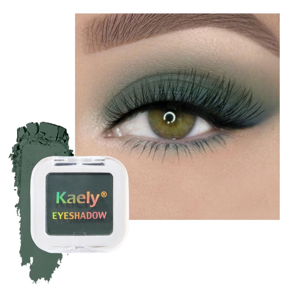 Buildable Matte Eyeshadow Makeup Palette Single - Forest Green Shades | Creamy Pressed Powder for Easy Blending | Mini Travel Palette for Women | Everyday Natural Eye Makeup