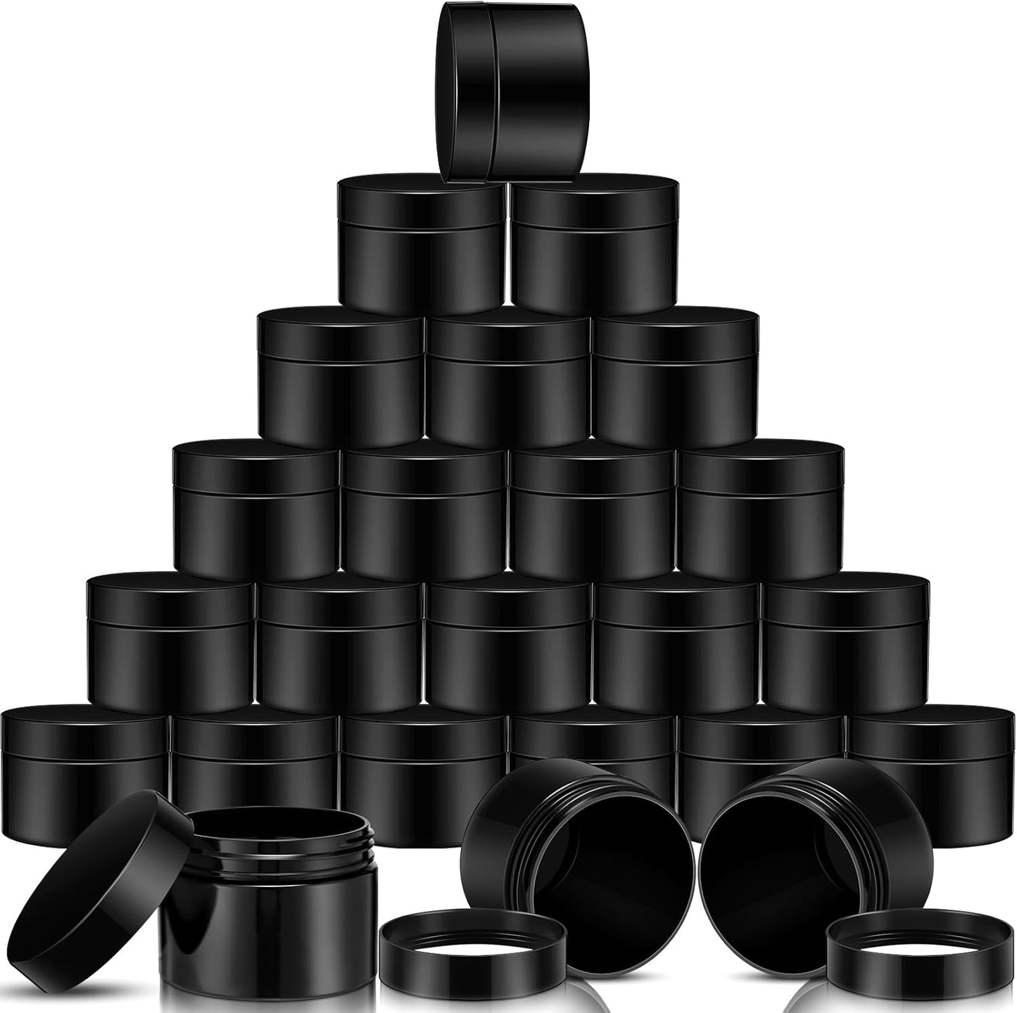 SATINIOR 24 Pieces Empty Clear Plastic Jars with Lids Round Storage Containers Wide Mouth for Beauty Product Cosmetic Cream Lotion Liquid Butter Craft and Food(Black,1 oz)