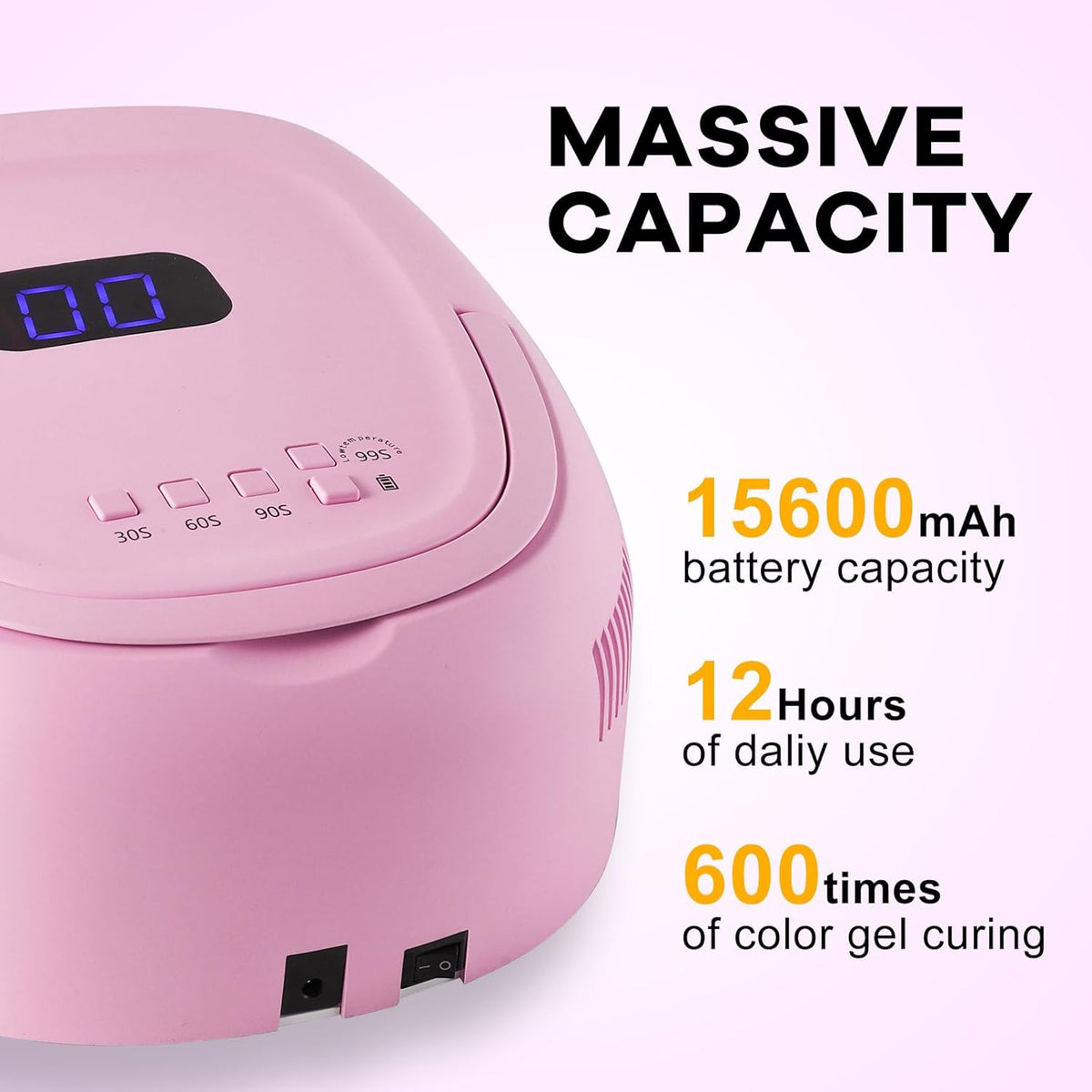 Cordless UV LED Nail Lamp 60W Rechargeable Gel Nail Lamp UV Light for Gel Nails with Auto Sensor & 4 Timer Modes Salon & Home (Pink)