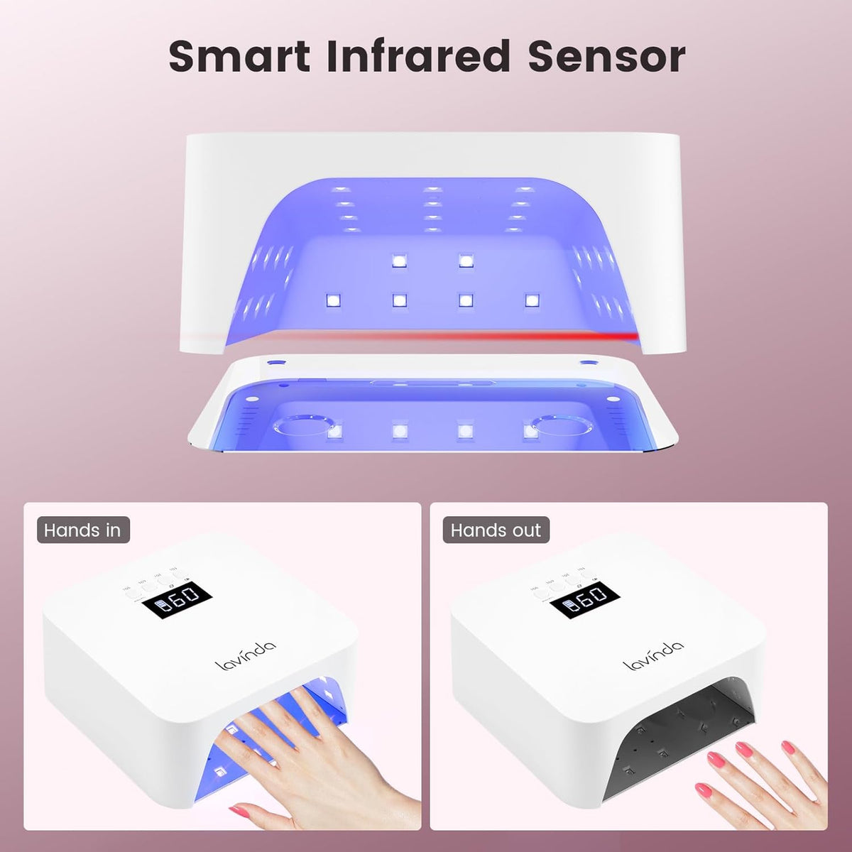 Lavinda 48W UV LED Nail Lamp, Rechargeable Cordless UV Light for Gel Nails LED Nail Dryer with Auto Sensor, 4 Timer Settings & LCD Display, Fast Curing Light All Gel Polish for Home Salon Use