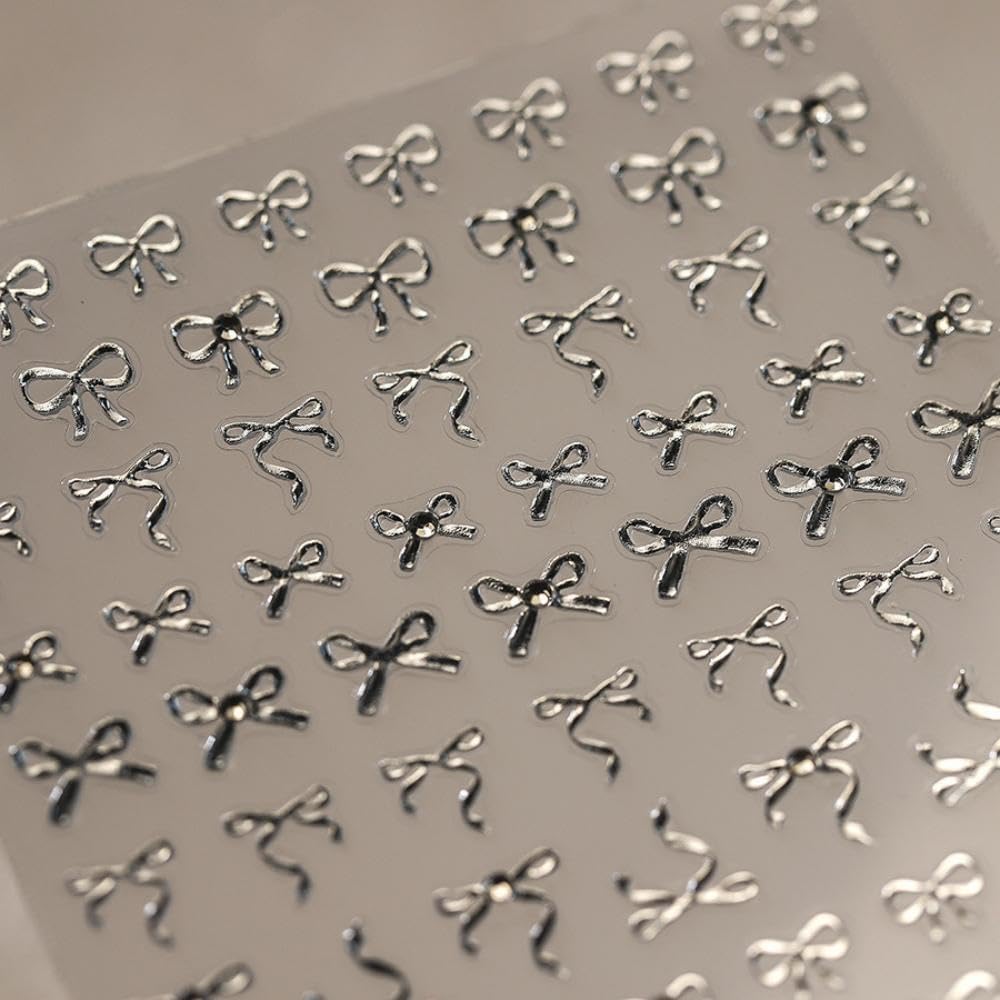 5D Embossed Nail Stickers for Nail Art Bow Nail Art Stickers Silver Nail Decals Self Adhesive Nail Decals Rhinestone Nail Art Design Manicure Supplies Charm for Women Christmas Nail Art Decorations