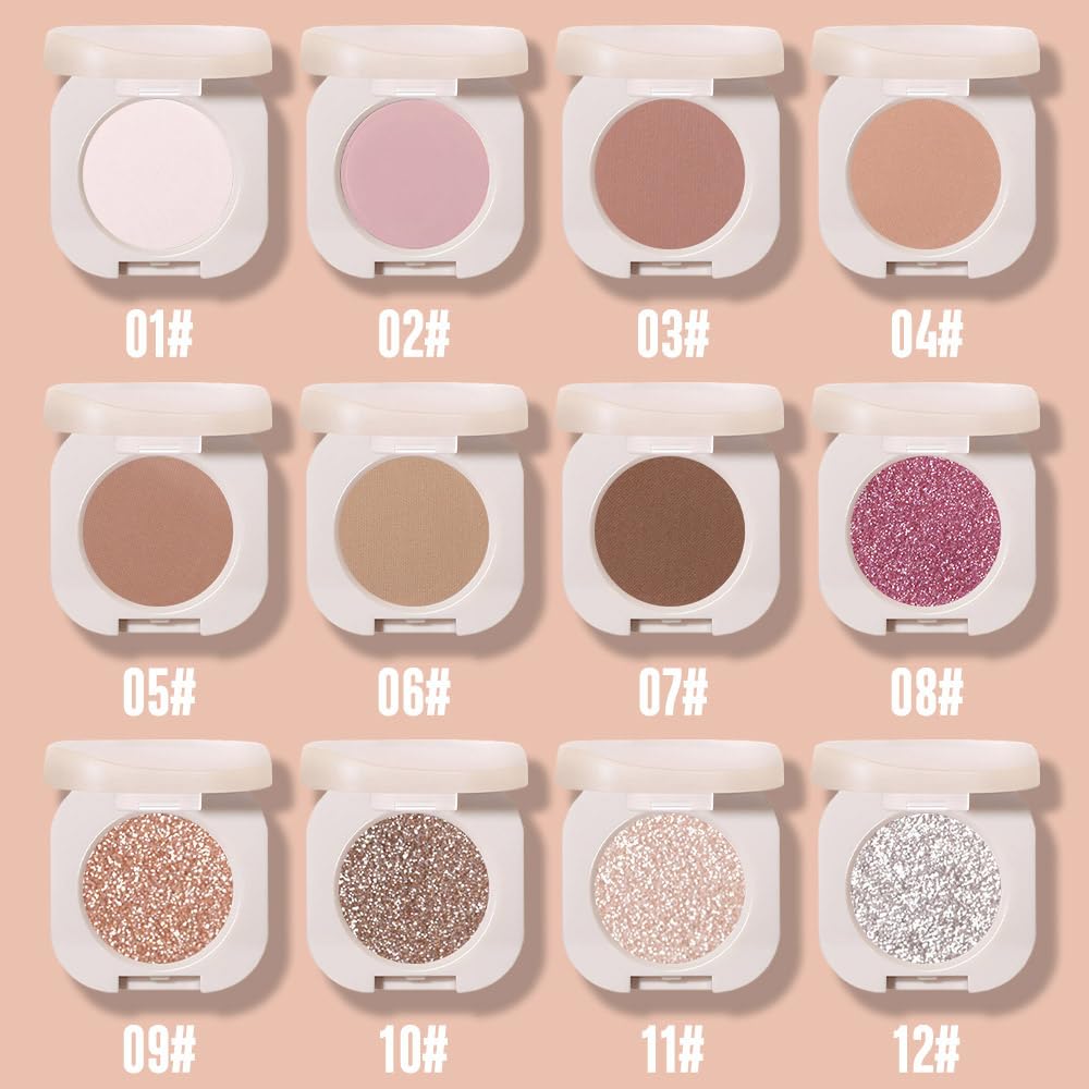 Glitter Shimmer Sparkle Eyeshadow Palette Makeup for Women, Light Brown Glitter Shimmer Metallic Holographic Iridescent Cream Iridescent Single Monochrome Eye Shadow Makeup, 09