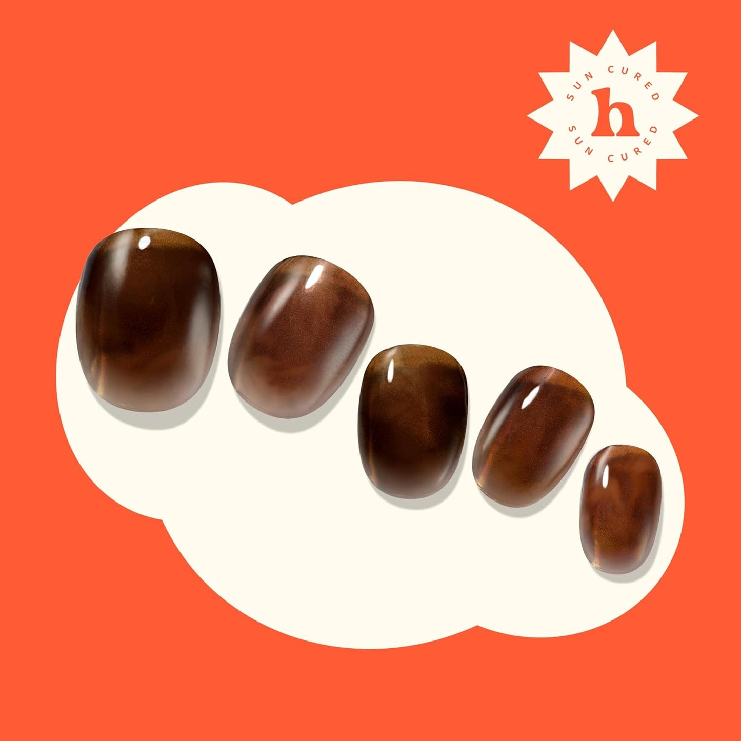 Semi Cured Gel Nail Strips | No LED Lamp Needed | Marble, Brown | Easy Apply & Remove, Salon Quality | Includes 28 Strips, 1 Prep Pads, Nail File & Wooden stick - Hey, Coffee Run?