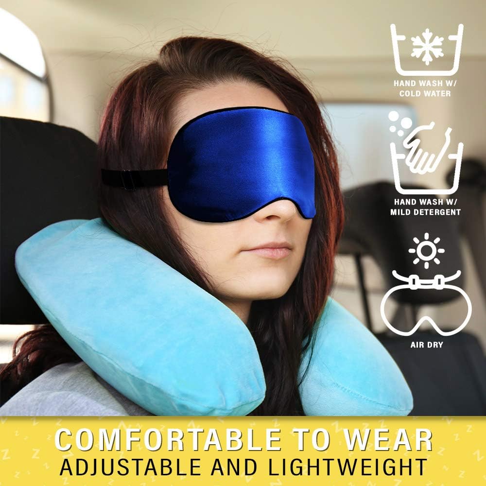 Silk Sleep Eye Mask for Men Women, Comfortable Super Soft Eye Mask with Adjustable Strap, 100% Pure Silk, Blocks Light, Jersey Slumber (Blue, 1 Count (Pack of 1))