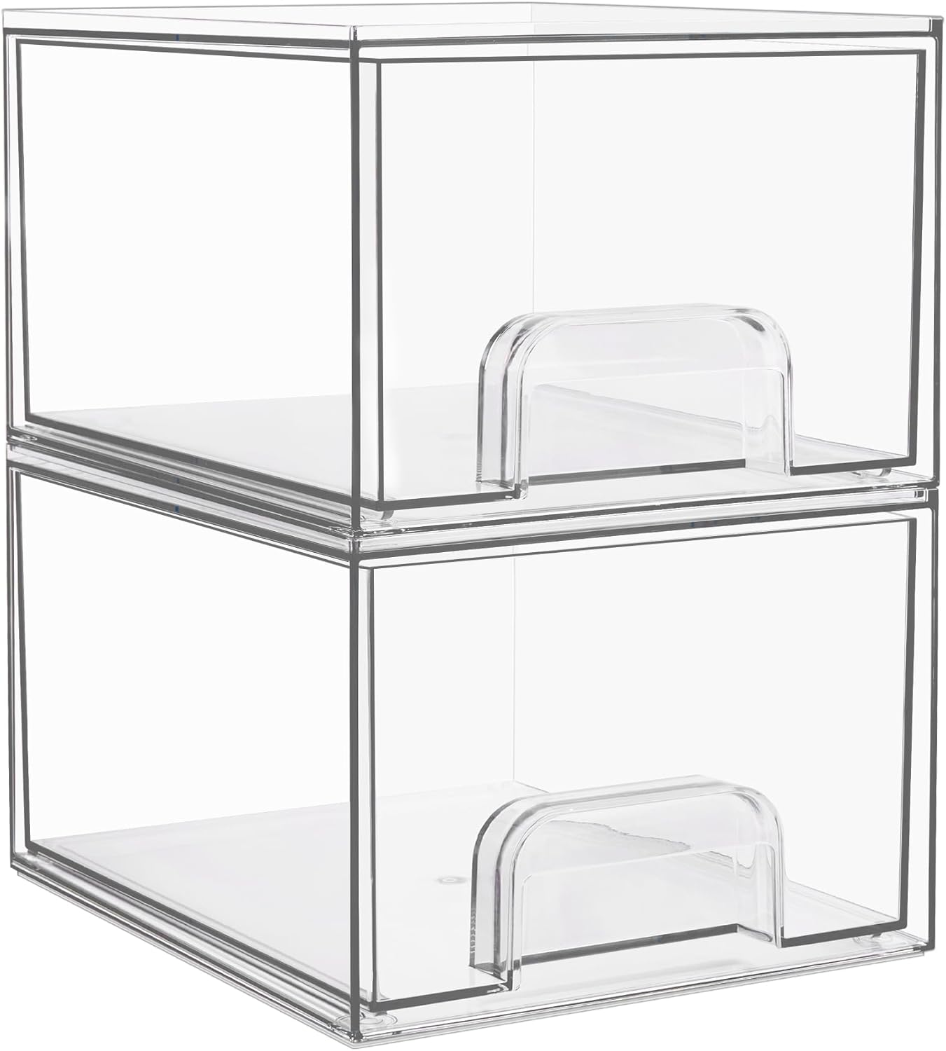Clear Stackable Acrylic Storage Drawers (2-Pack, 4.4″ Tall) – Pull-Out Organizers for Vanity, Bathroom & Cabinets