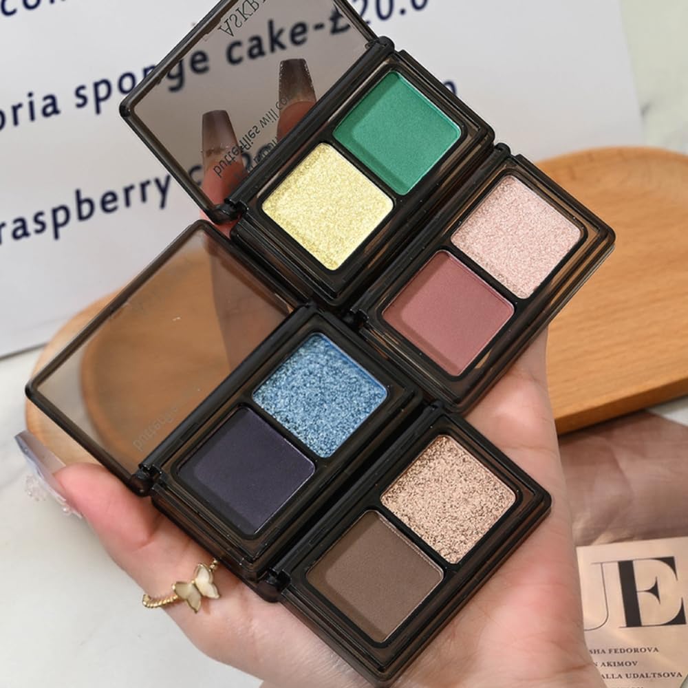 Dark Purple Blue Two Color Matte Shimmer Glitter Eyeshadow Palette,Eye Shadow Powder Professional Long-Lasting Waterproof Makeup Palette,Easy-To-Apply and Compact for Travel,Vegan & Cruelty-Free