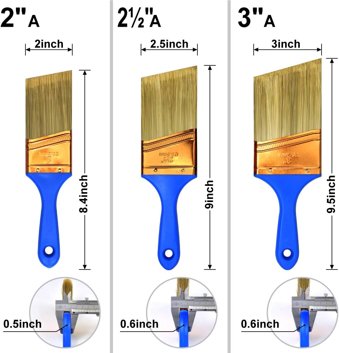 10 Pack Professional Paint Brushes (4" 3" 2" 2.5" 1.5" 1" Flat & Angle) Painters Paint Brush Set, Paint Brushes for Walls, Painting Brushes Bulk, House Painting Tool Set Kit