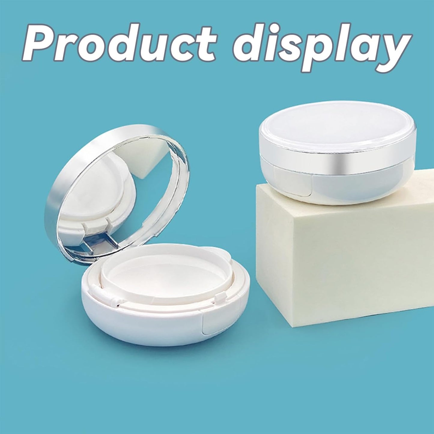 15g 0.5oz empty cushion foundation compact, luxurious white silver edge portable bb cream container dressing case