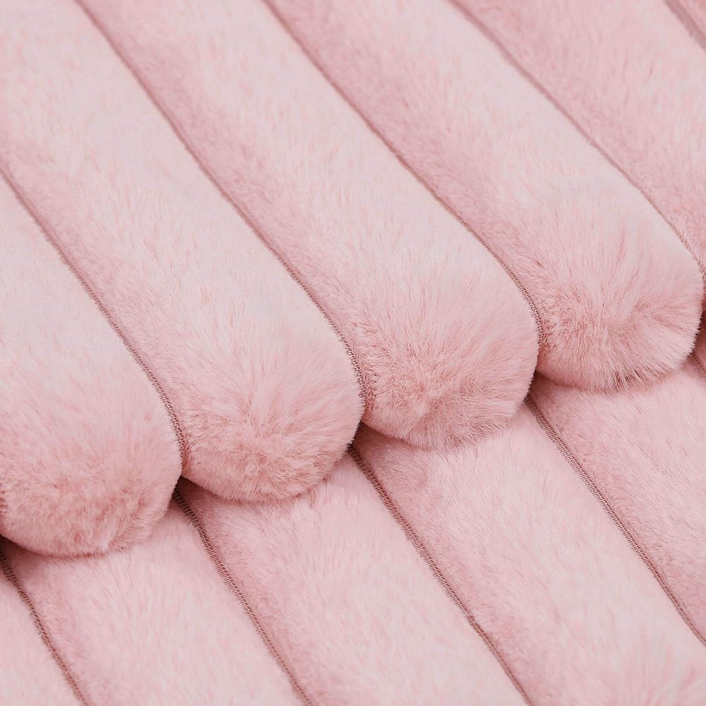 MADIZZ Set of 2 Faux Wool Plush Decorative Throw Pillow Covers 26x26 Inch Pink Fluffy Striped Soft Decorative Cushion Cover for Sofa Bedroom Pillow Shell