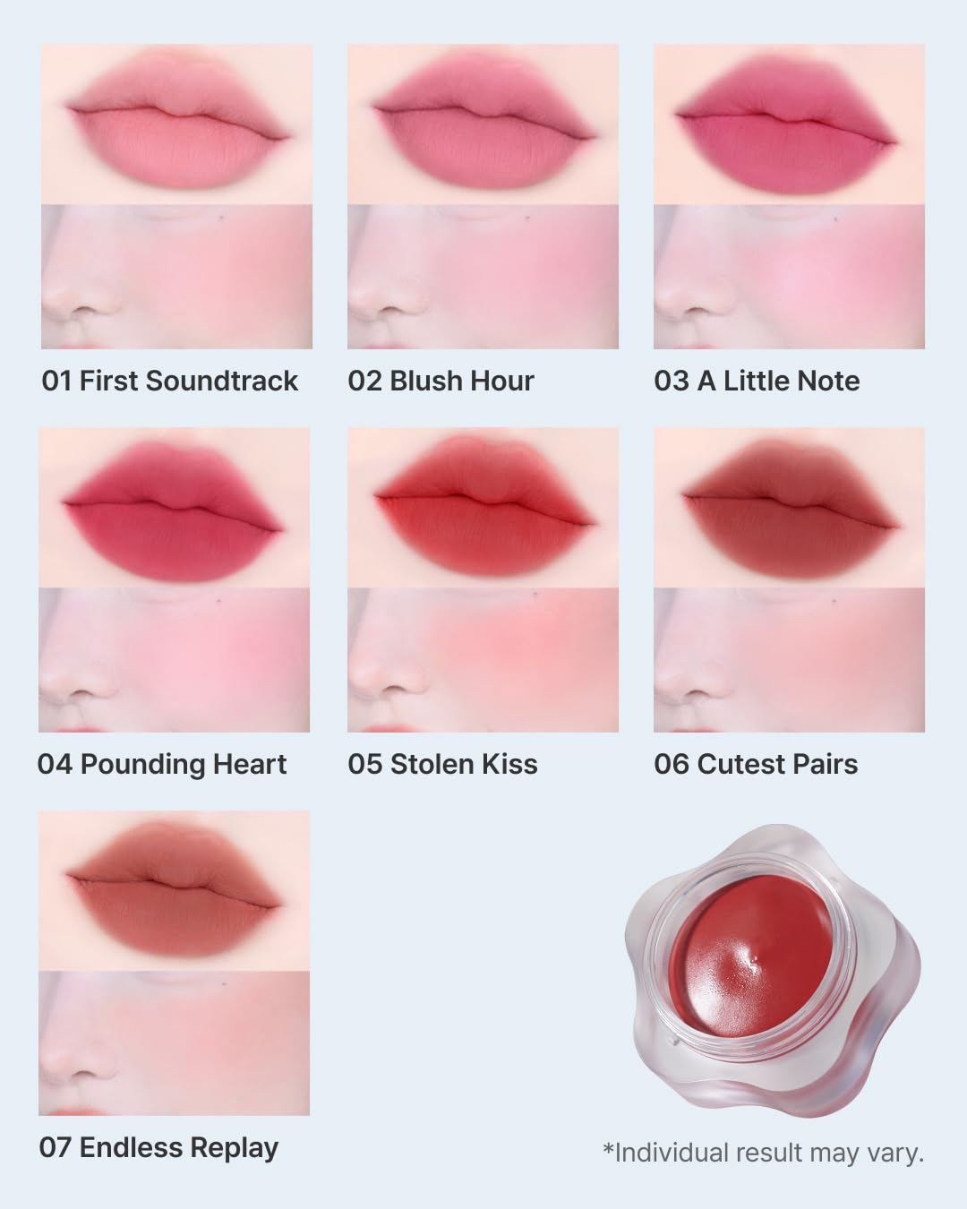 DEARMAY Pure Falling Mood Lip Pot No. 01 Firtst Soundtrack 0.23 Oz. Vegan Lip Stain Lip & Cheek Multi-Use Tint With Hydrating Formula for Smooth Soft Blend Without Dryness or Fine Lines, Korean Makeup