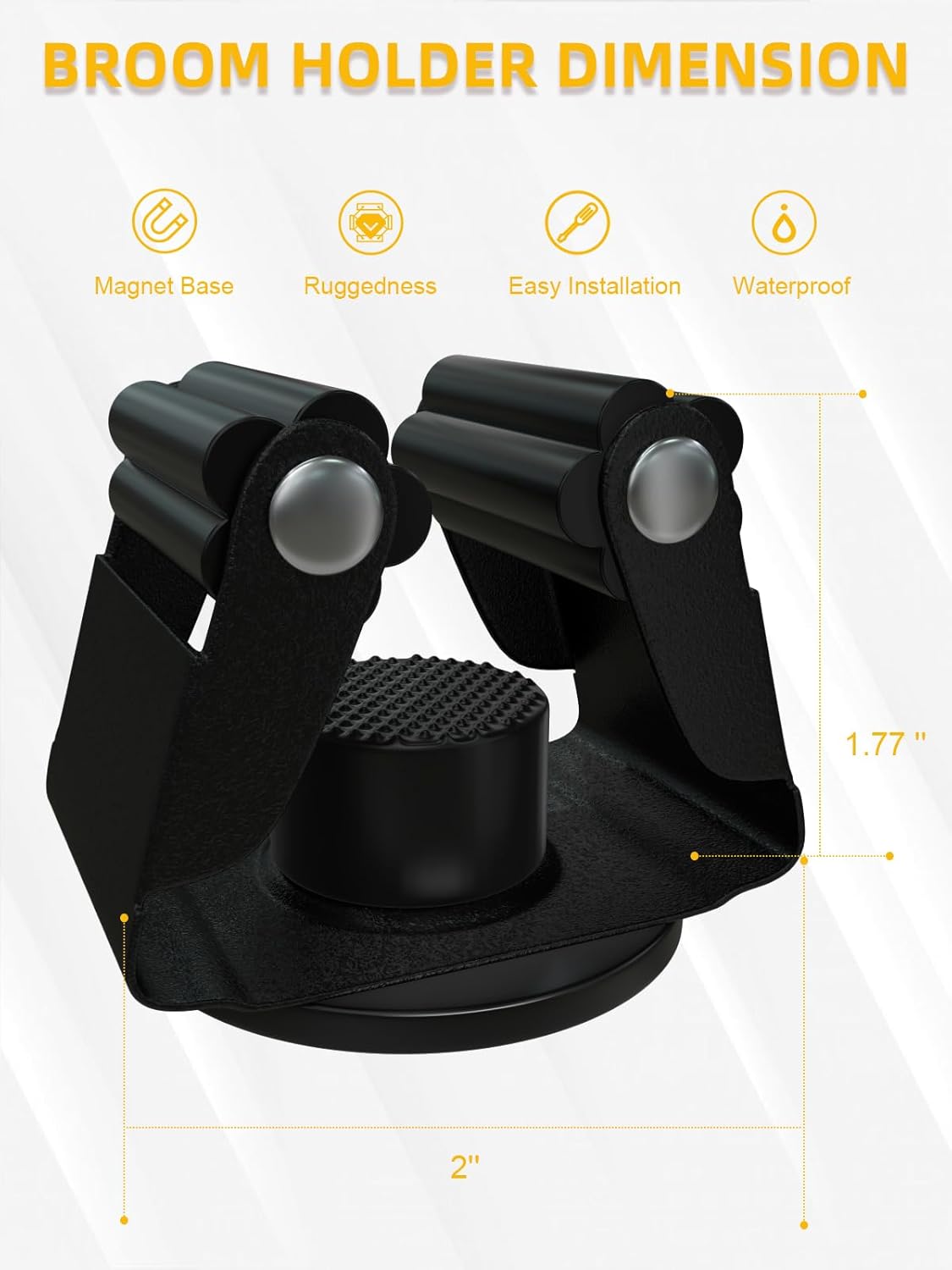 Magnetic Broom Holder for Refrigerator, No Drilling Magnetic Broom Holder Black Steel Magnetic Tool Mount for Home, Kitchen, Laundry, Garage, Workshop - 2 Pack Black+2 Pack Grey