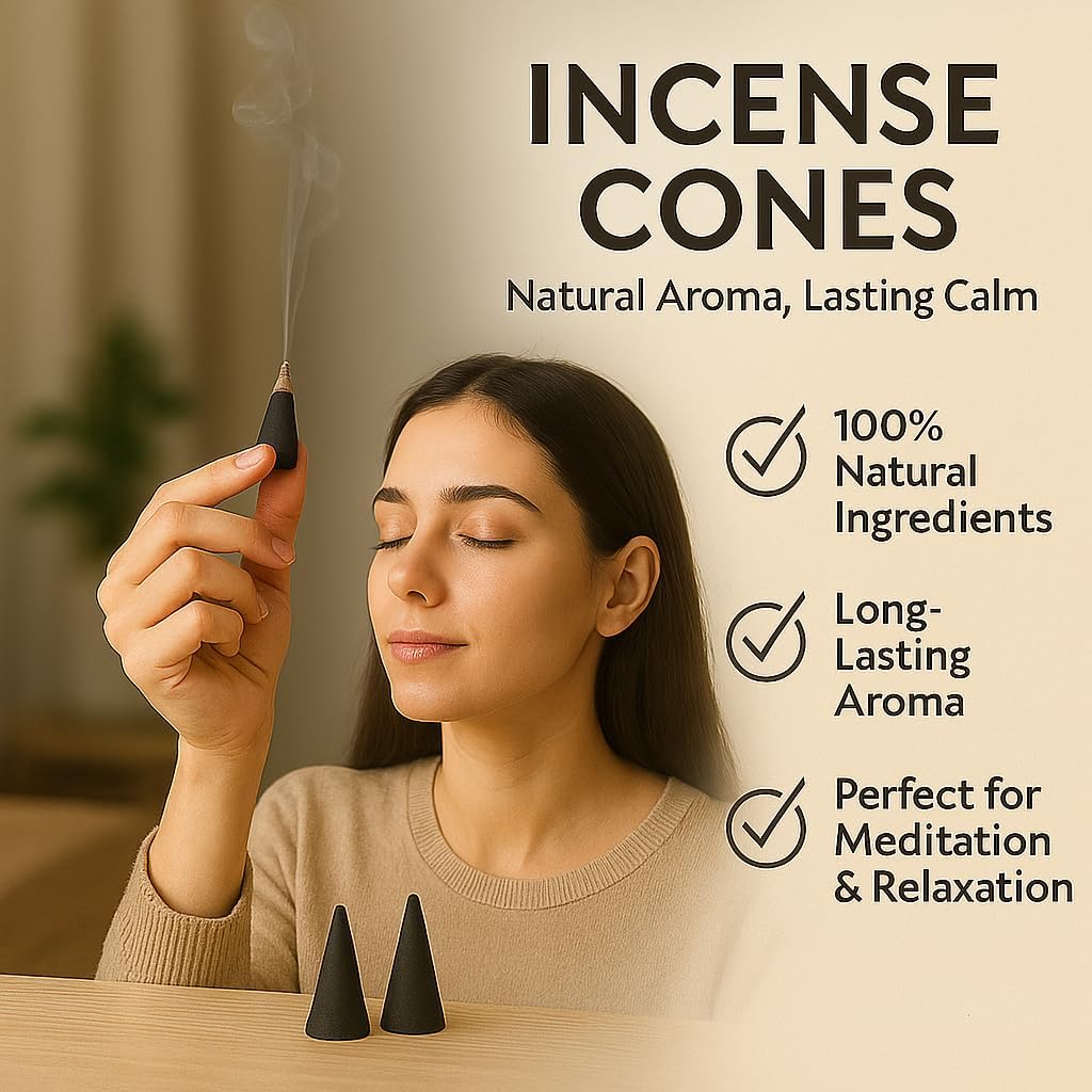 Yajna Rose 100%-Natural-Incense-Cones Handmade-Hand-Dipped Organic-Chemicals-Free for-Purification-Relaxation-Positivity-Yoga-Meditation The-Best-scents (60 Count)
