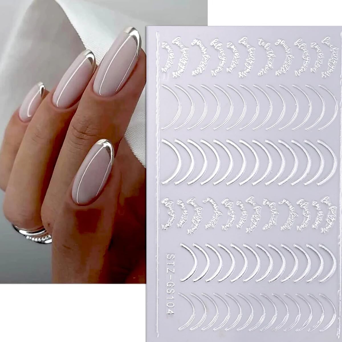 3 Pieces French Tip Line Nail Art Stickers 3D Simple Lines Nail Stickers Rose Gold Metal Stripes Letter Adhesive Decals Curved Gel Nail Art Polish Sliders Manicure Foils Decor Accessories Craft