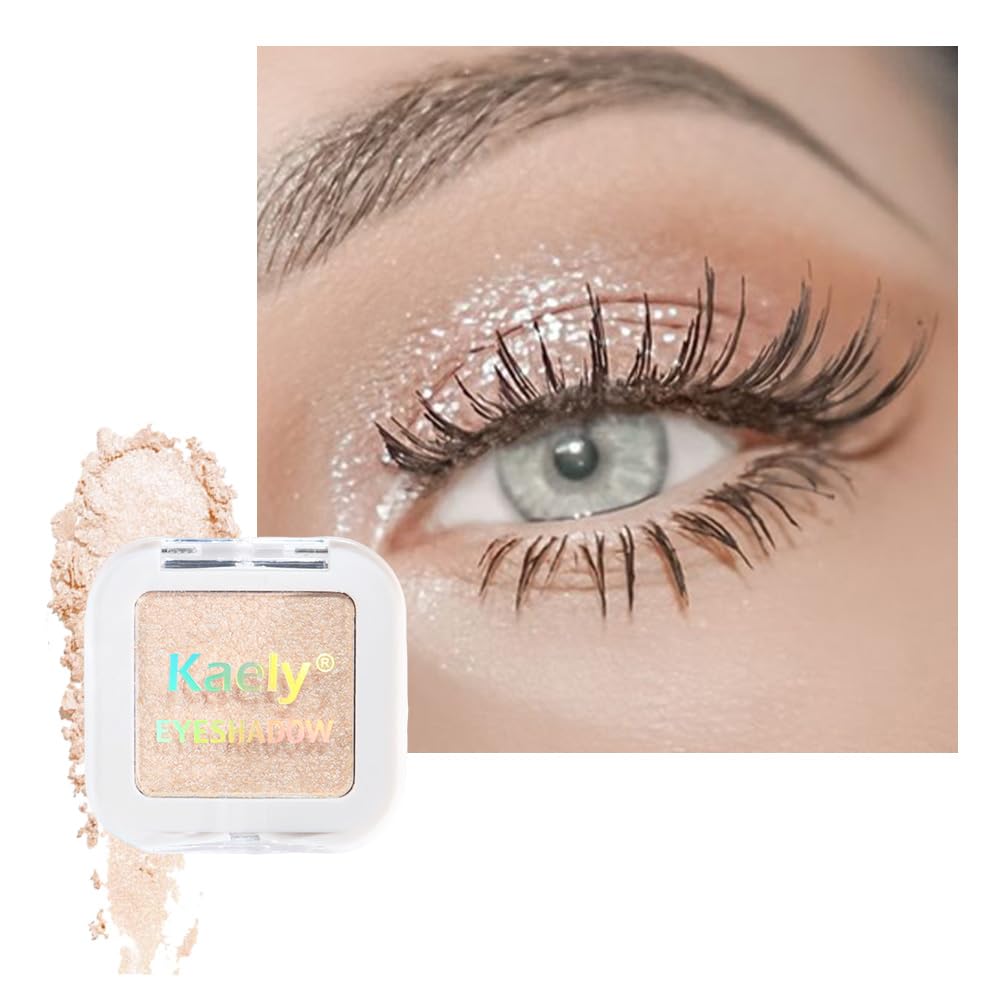 Kaely Pressed Single Eyeshadow Makeup, Pearl White Glitter Highly Pigmented Monochrome Eye Shadow Palette, Waterproof Neutral Powder Mini Eyeshadow, sombras para ojos, Lightweight Blendable, 12