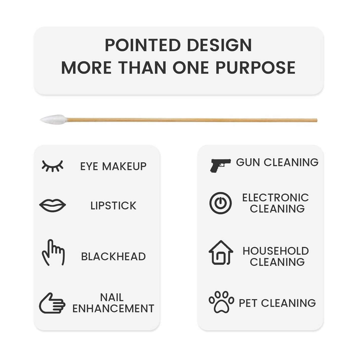 1000 PCS 6-Inch Precision Gun Cleaning Swabs - Lint-Free Bamboo-Handle Cotton Swabs for Gun Cleaning, Makeup & Electronics