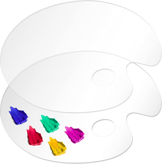 Large Acrylic Paint Palette 2pcs 15.7 x 11.8 Inches, Clear Oval-Shaped Non-Stick Acrylic Oil Paint Mixing Tray, Comfortable to Hold & Easy to Clean, for DIY Art Painting Plate (Big Size)