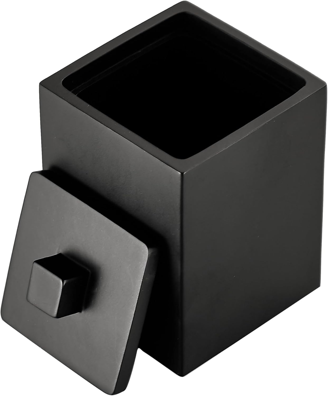 Resin Square Canister with Lid, Bathroom Qtip Holder, Cosmetics Makeup Accessories Storage for Makeup Sponge Bath Salts Storage Christmas Birthday Anniversary, Matte Black
