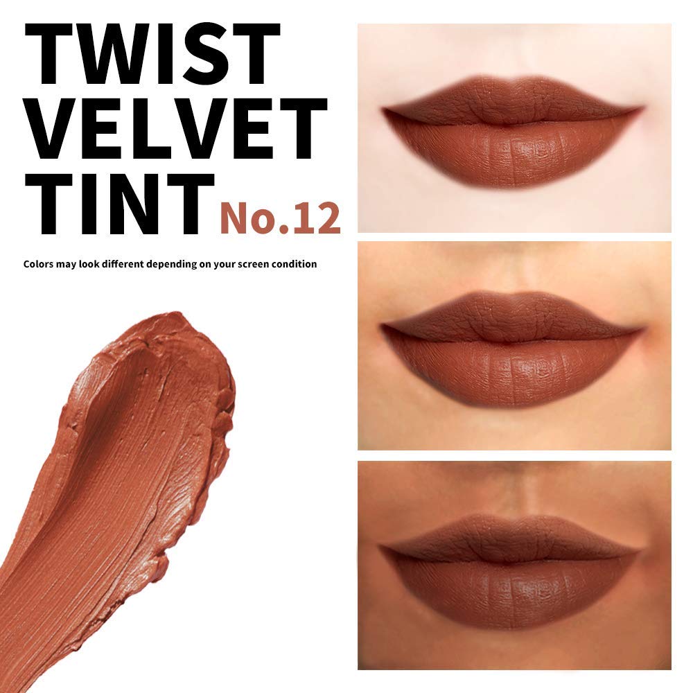 PASSIONCAT Long Lasting Lip Stain for Lips and Cheek Tint | High Pigment Color | lightweight Matte Finish | Weightless | Full Coverage | Twist Velvet Tint #12 (No.12)