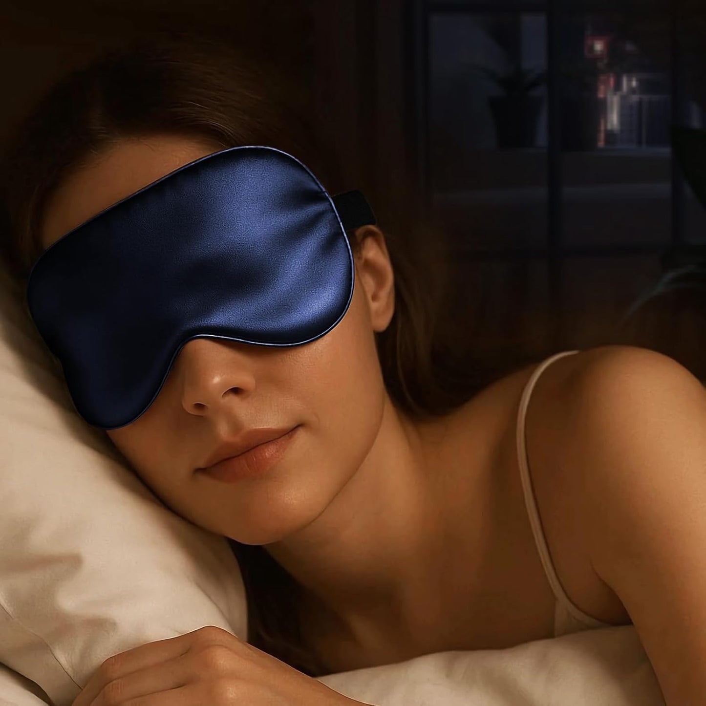 Luxury 22 Momme 100% Mulberry Silk Sleep Mask – 3D Eye Mask with Adjustable Strap, Gentle on Skin and Eyes, Provides Complete Light Blockage for Deep Sleep (Navy, Adjustable)