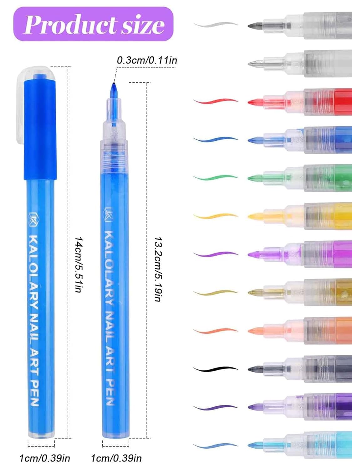 12 Color 3D Nail Art Pens Set, Kalolary Nail Point Graffiti Dotting Pen Drawing Painting Liner Brush for DIY Nail Art Beauty Adorn Manicure Tools