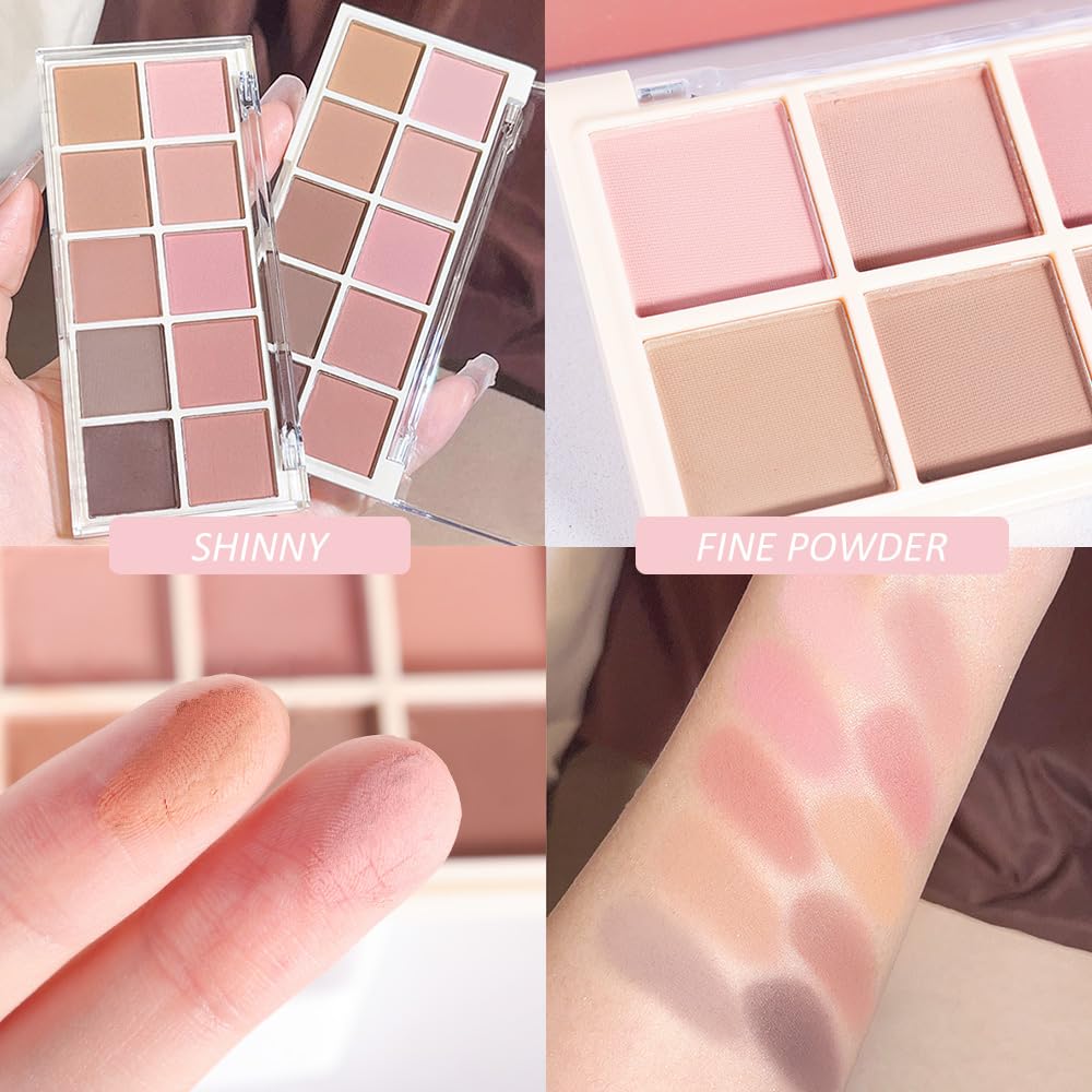 Ten Color Pink Brown Series Matte Eyeshadow Makeup Palette, High-Pigment Eye Shadow, Smooth & Blendable, Everyday Velvety Matte Finish Eye Makeup Looks Box, Vegan & Cruelty-Free, 0.35 Oz 04#