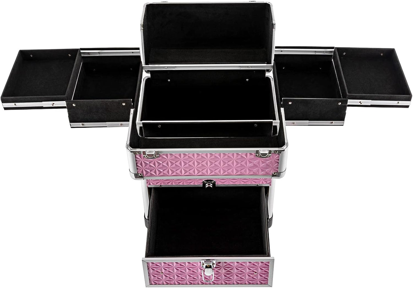 Rolling Makeup Train Case Pink Professional Cosmetic Organizer Trolley Large Capacity Travel Makeup Storage with Wheels