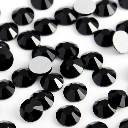 5000PCS SS6 Flatback Rhinestones | 12-Facet Diamond-Cut Glass Gems for Nail Art, Clothing, DIY Crafts |Glue-On Decoration Stones with Silver Backing(Jet Black)