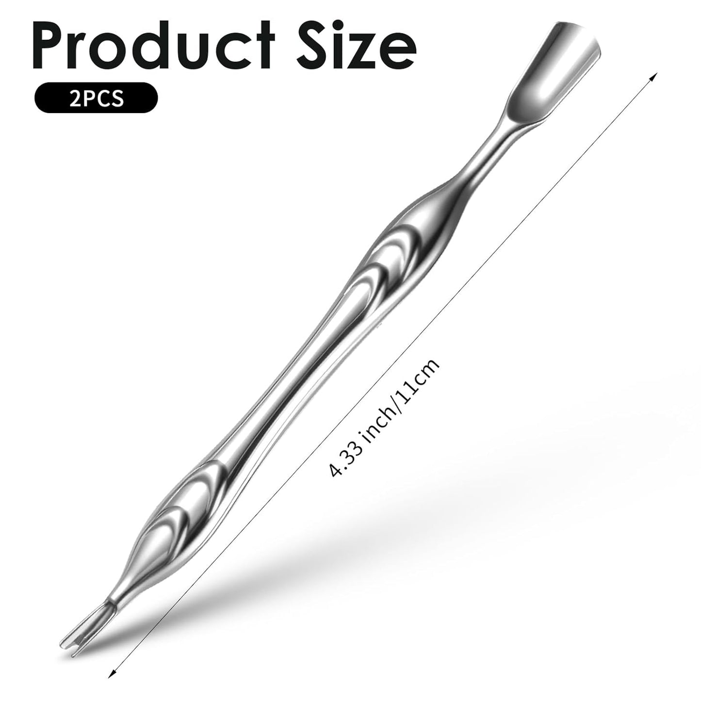 2 Pcs Cuticle Pushers with Fork, 2-in-1 Cuticle Trimmer Professional Nail Scraper Cuticle Remover Stainless Steel Nail Care Tool Dead Skin Cutter for Manicures, Pedicures