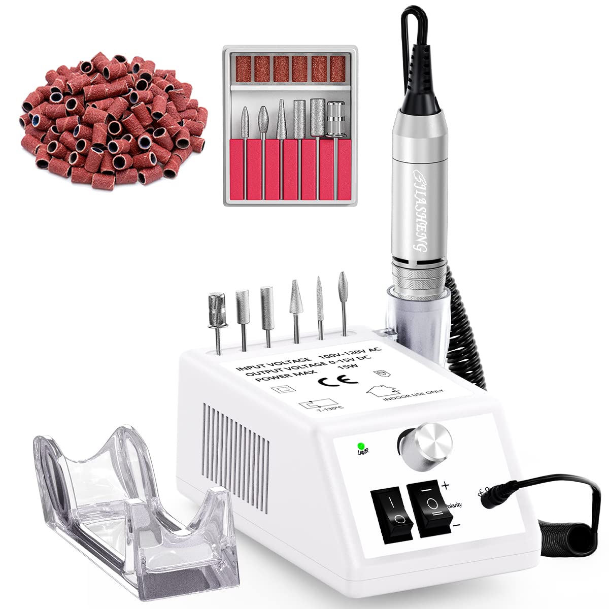 Jiasheng Electric Nail Drill, 30000rpm Professional Nail Drill Machine, Compact Electrical Nail File Kit for Acrylic Gel Nails Efile Drill for Manicure and Pedicure Salon Use White