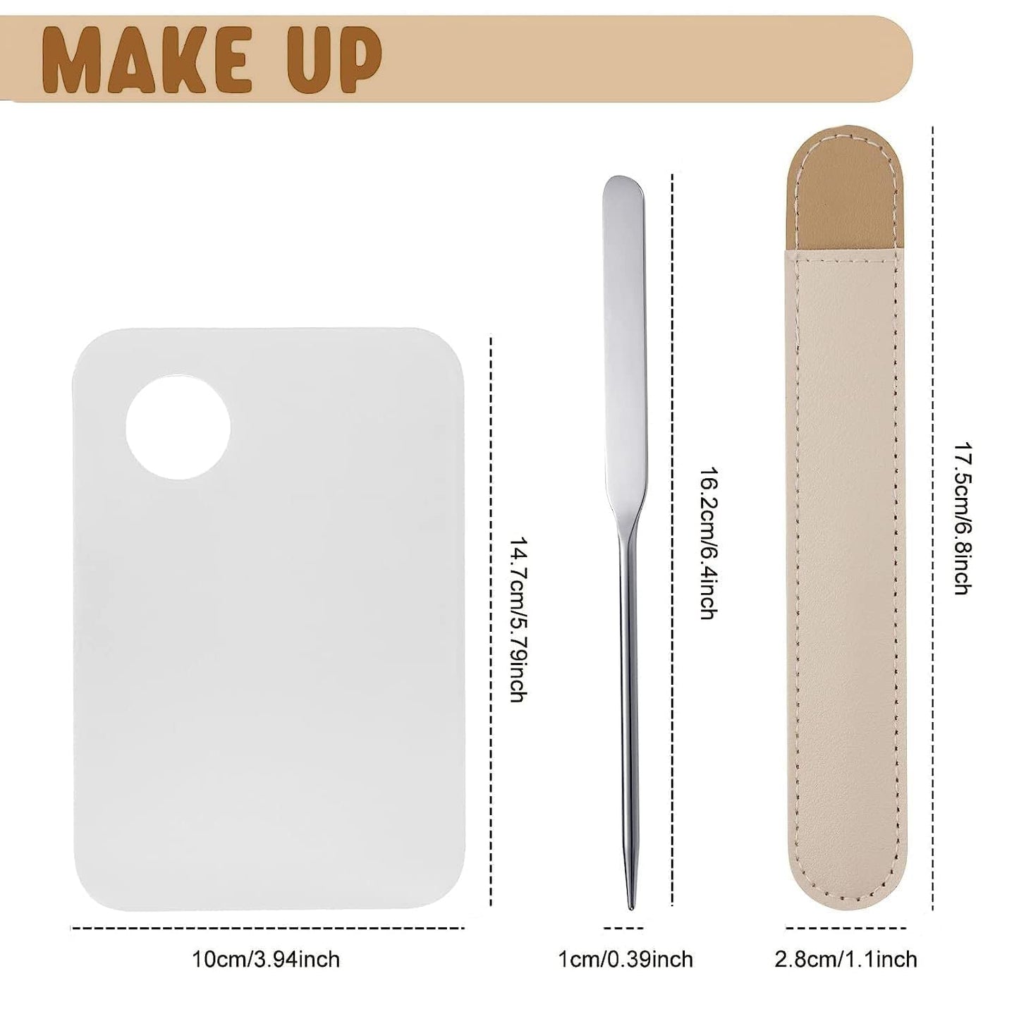 Makeup Spatula and Makeup Palette, Stainless Steel Foundation Palette & Tiny Cosmetic Spatula Tool for Nail, Art, Eye Shadow, Eyelash, Face Makeup (Acrylic)