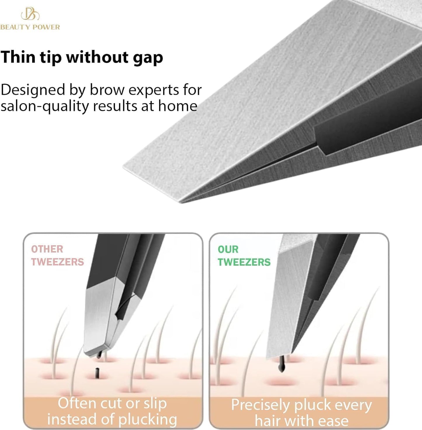 Professional Tweezers Set – Slant & Point, Ultra Precision German Stainless Steel Tweezers for Eyebrows, Chin, Ingrown Hair & Facial Grooming – Lightweight with Travel Case (Matte Gold)