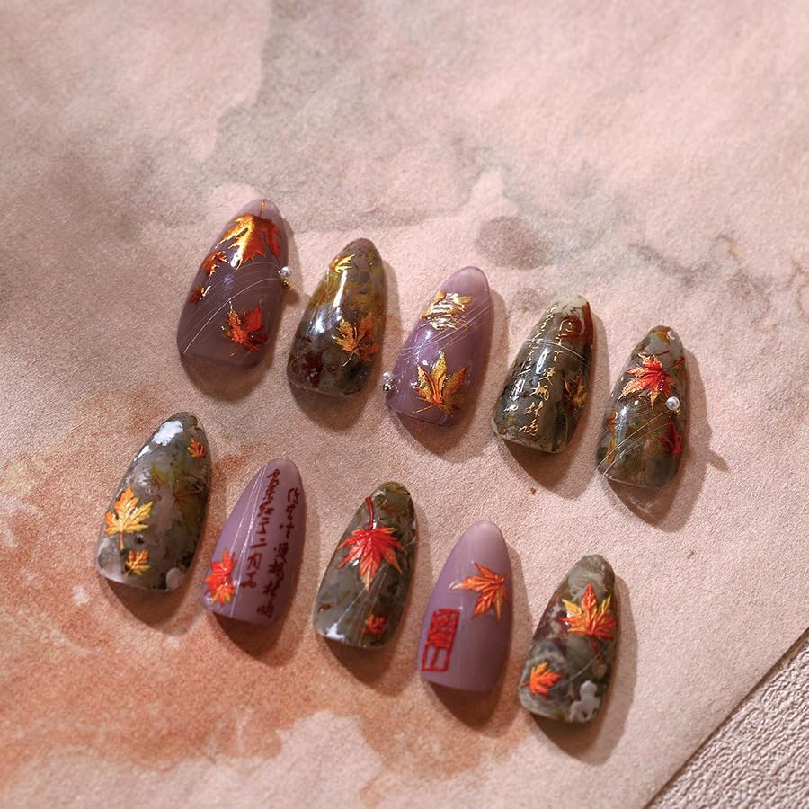 Fall Nail Stickers 5D Embossed Maple Leaves for Thanksgiving Day Nail Art Self-Adhesive Autumn Nails Decoration Gold Maple Leaf Nail Decals DIY for Women Nail Supplies