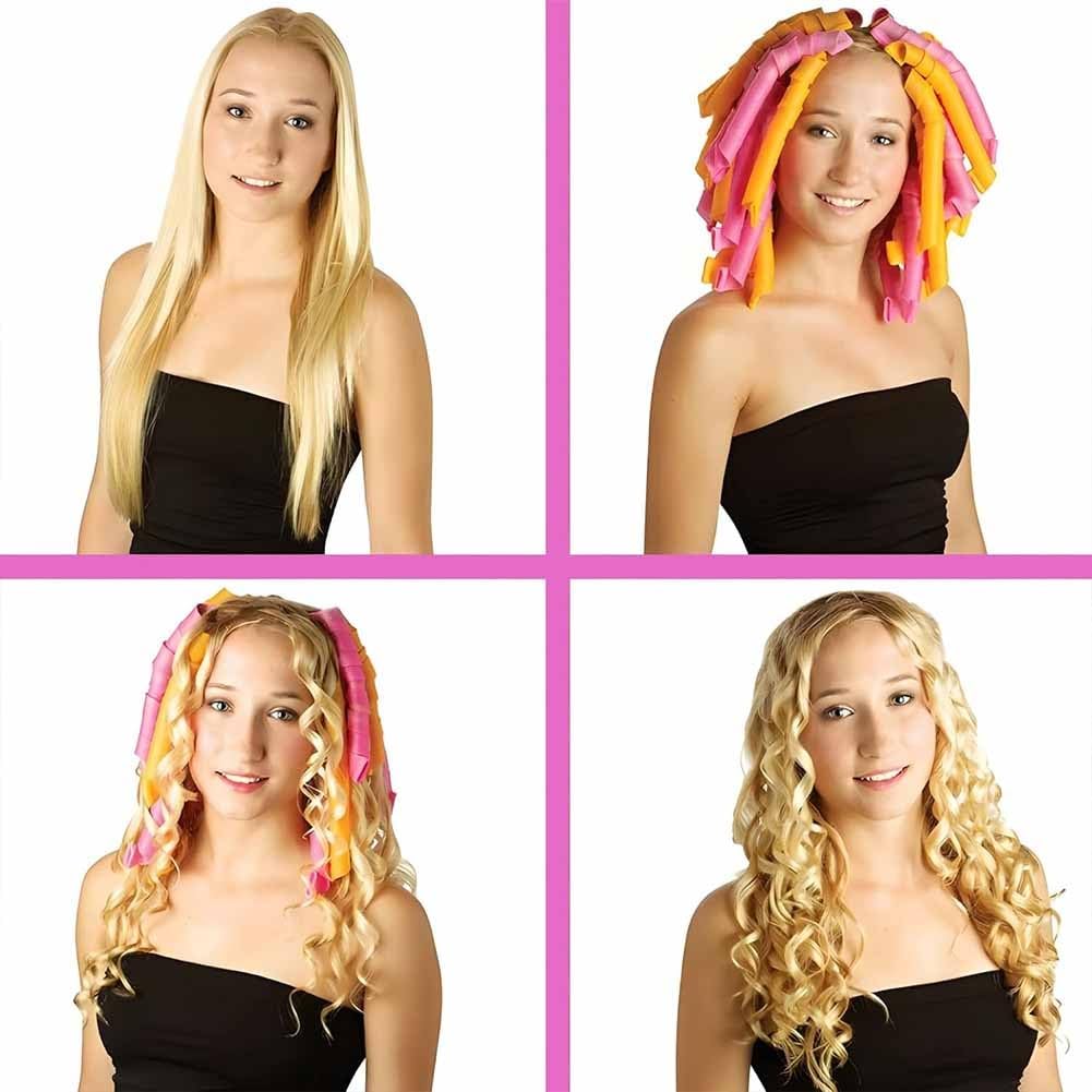 Heatless Hair Curling Set Magic No Heat Spiral Hair Curls Portable DIY Rollers Styling Kit Durable Beauty Makeup(30pcs*19.7in)