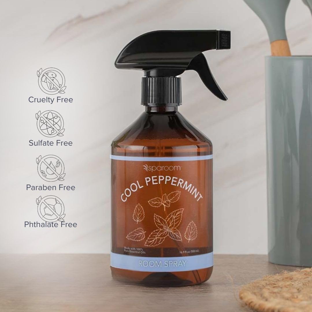 SpaRoom Cool Peppermint Linen Spray 2-Pack – Dual Bottle Essential Oil Mist for Bedding, Fabrics, and Rooms, Minty Refreshment for Sleep and Relaxation – 2 x 16.9 oz