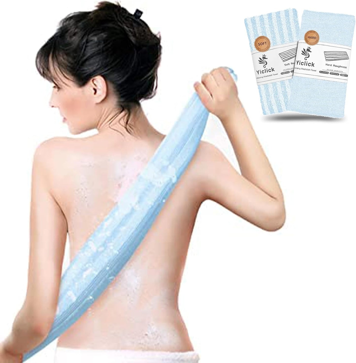 Yiclick 2pcs Back Scrubber for Shower Bath ，Exfoliating Body Scrubber, Body Exfoliator Loofah Luffa Sponge Net Rag Back Washer