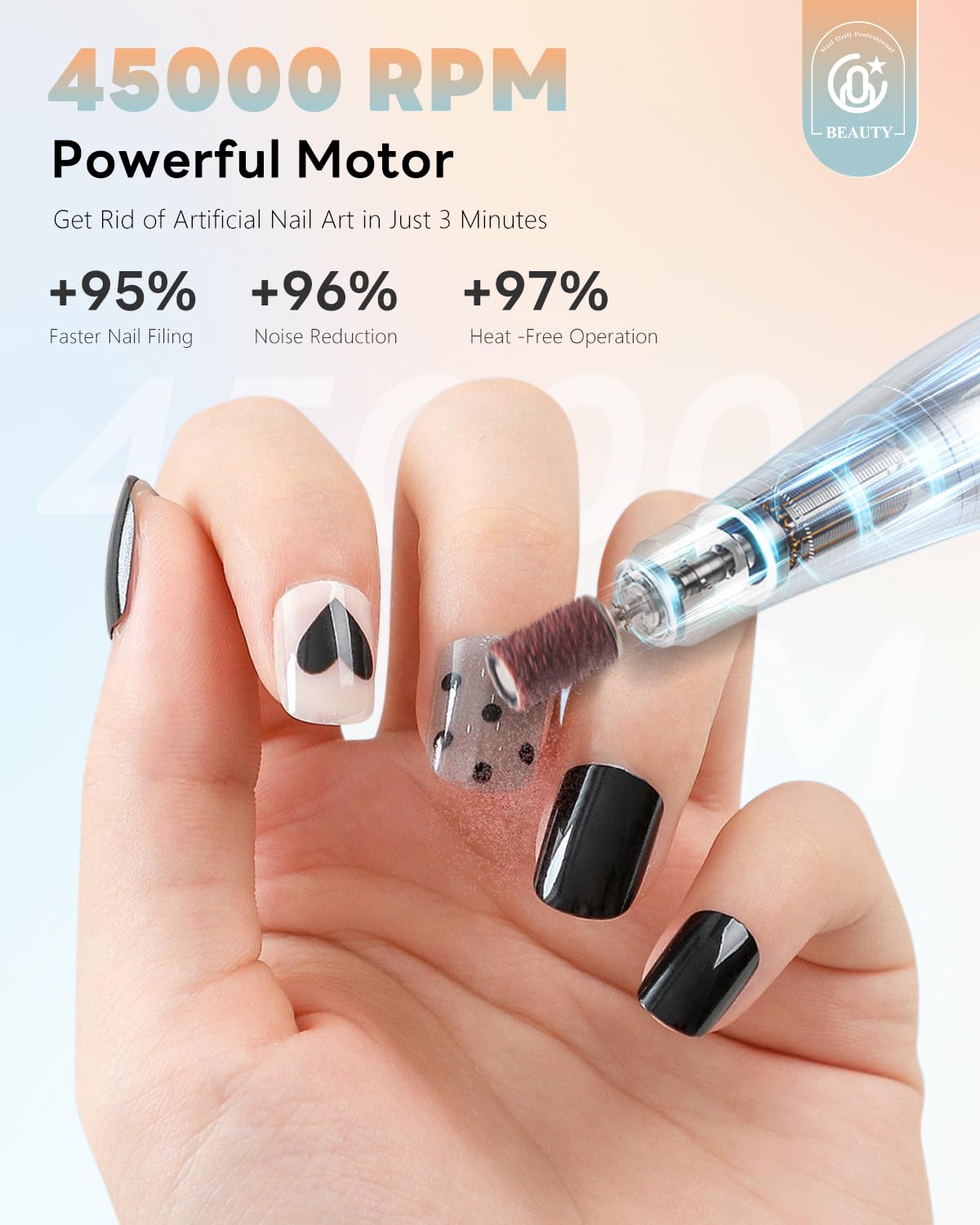 CozyZen Cordless Nail Drill Professional: 45000 RPM Rechargeable Electric Nail File Kit, Portable & Low Noise for Acrylic, Gel Nails, Manicure & Pedicure - Salon & Home Use