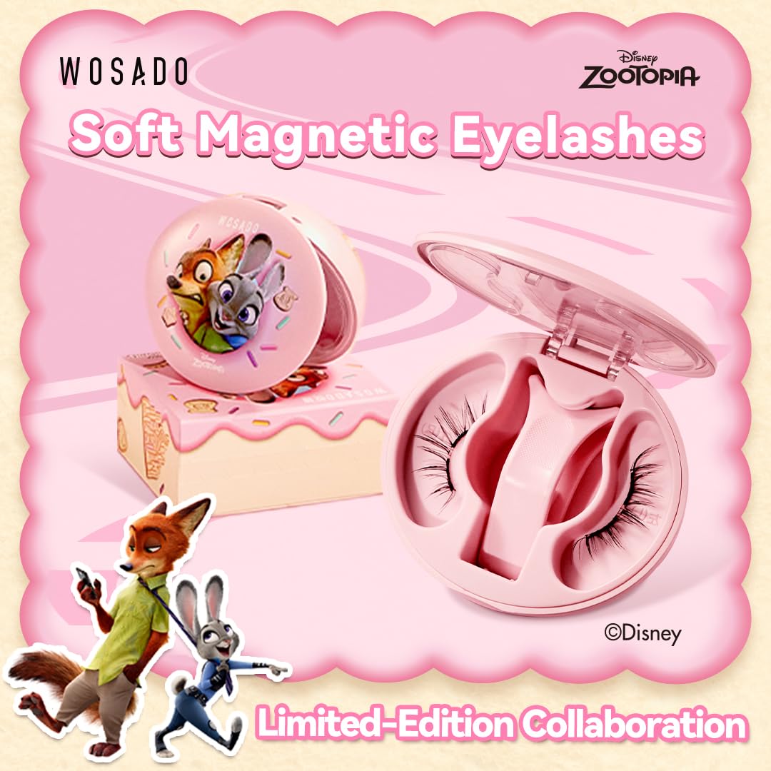 WOSADO×Disney Soft Magnetic Eyelashes Kit with Applicator, Nick Reusable Glue-free Wispy Magnetic Lashes, Cruelty-free False Lashes, Waterproof, Lightweight, Suit for Heavy Makeup