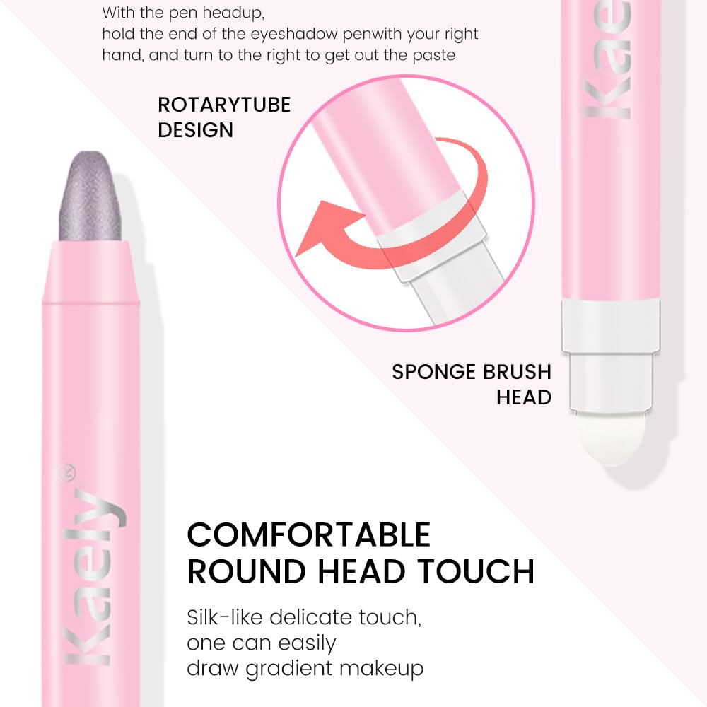 Kaely 2in1 Cream Eye Shadow Brightener Sticks for Eyes, Pencil Eyeshadow Applicator Stick Waterproof Pigmented, Eye Shadow Palette Highlighter Makeup, sombras para ojos, 24 Smoky Amethyst Shimmer