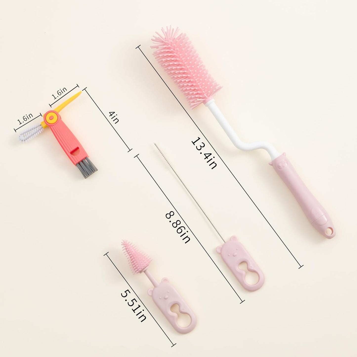 Silicone Spinning Bottle Cleaning Brush, 13.4in Long Handle Water Cup Bottles Cleaner for Baby Bottles, Sports Bottle, Glass Vase, Tumbler, with a Tiny Cup Lid Gap Cleaning Brush, x Blue