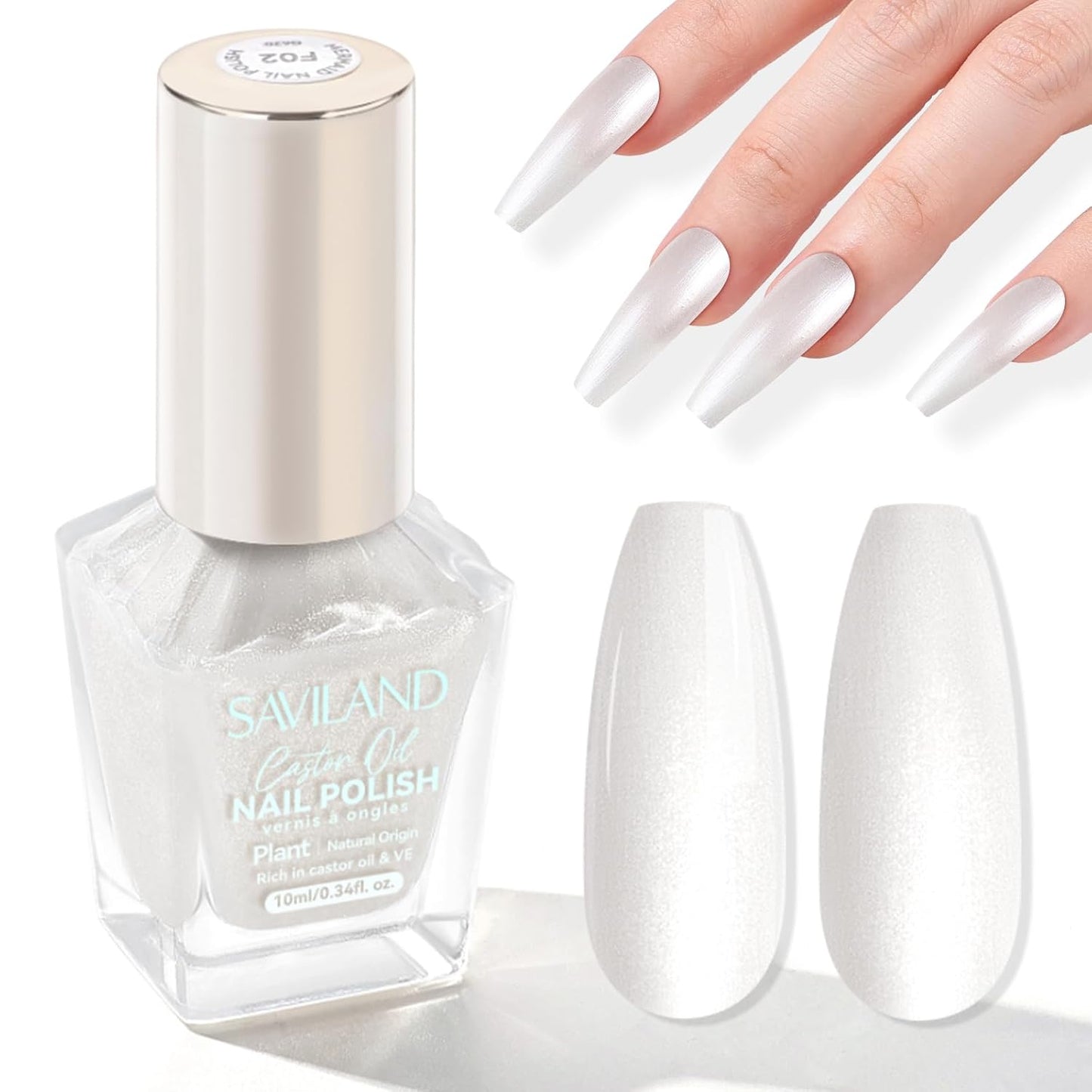 SAVILAND Color Artistry Pearl White Nail Polish - 7 Days Shimmer Aurora Finish Fingernail Polish, Ultra Quick -Dry & Long-Lasting Glossy Toe Nail Lacquer for Salon Manicures & Pedicures DIY Nail Art