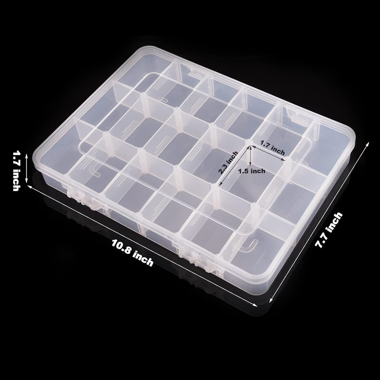 18 Grids Plastic Organizer Box with Dividers, Clear Compartment Container Storage for Washi Tapes Beads Crafts Jewelry Fishing Tackles, Size10.8 x 7.7 x 1.7 in