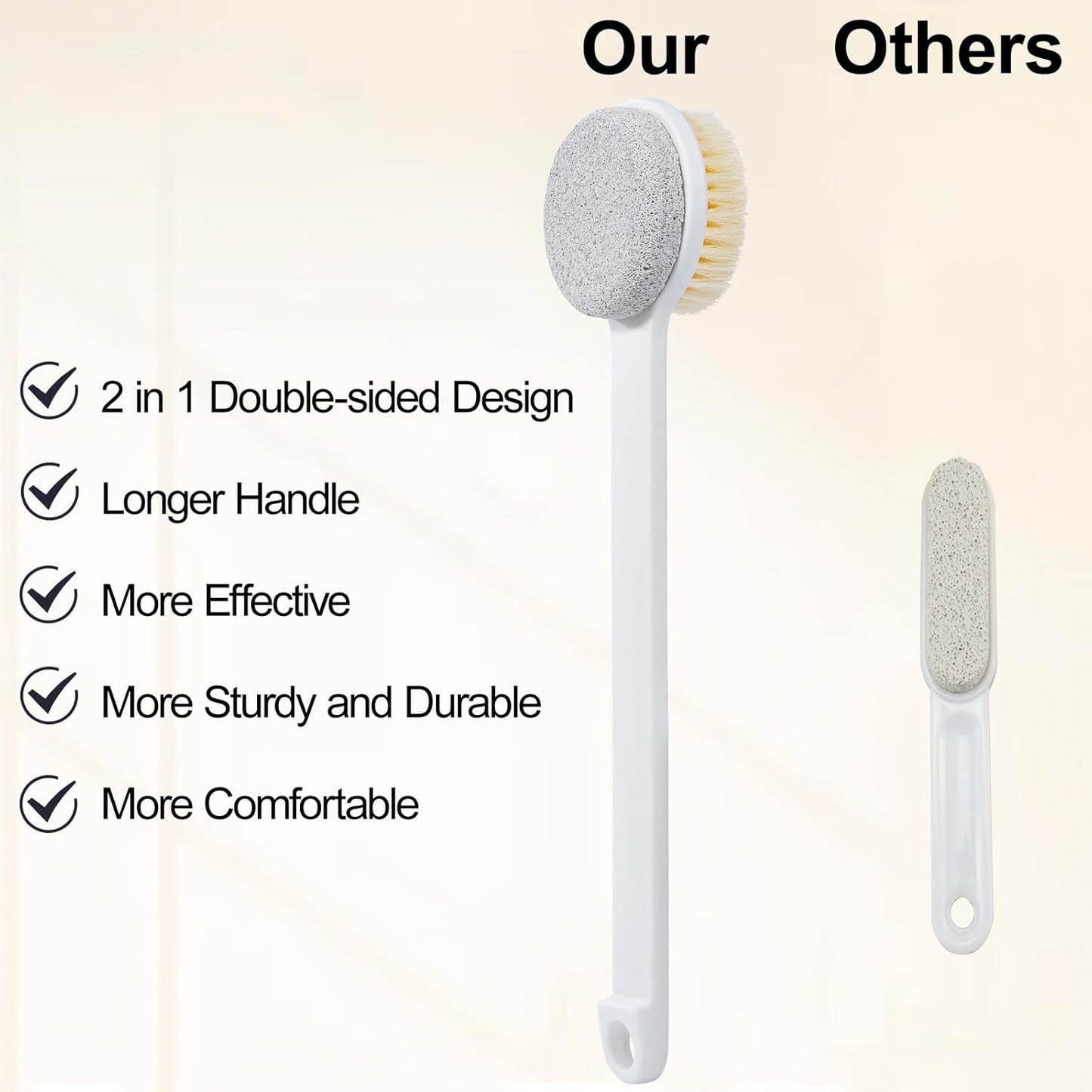 Pumice Stone for Feet with Long Handle (Double-Faced Straight White Handle, Count, 1.0)