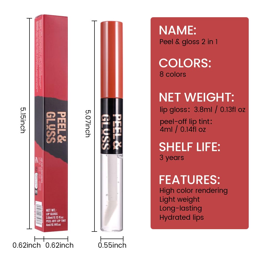 Dark Raspberry Lip Stain Peel Off Lip Gloss oil Dual-Ended Combo, Lips Liner Stain Peel Off Tattoo, Long Lasting & Waterproof, Transfer-Proof Lip Tint Stain with Lip oil for All Skin Type 05#
