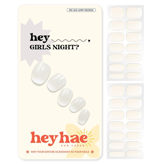 Semi Cured Gel Nail Strips | No LED Lamp Needed | Ombre, White, Spring | Easy Apply & Remove, Salon Quality | Includes 28 Strips, 1 Prep Pads, Nail File & Wooden stick - Hey, Girls Night?