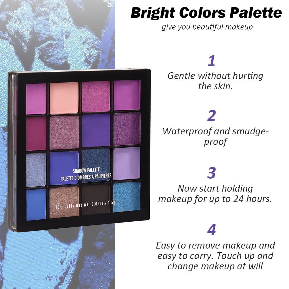 16 Colors Blue Pink Champange Matte Shimmer Eyeshadow Palette for Eye Makeup,High Pigmented Brown Eye Shadow Primers Powder Palet de sombras de ojos