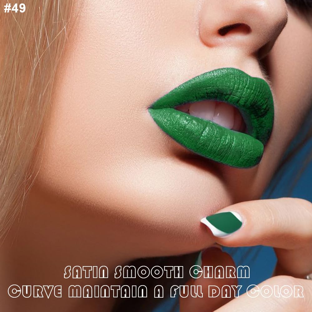 evpct 2Pcs Light Festival Green Matte Liquid Lipstick Lip Gloss Stain and Retractable Lip Liner Makeup Set for Women Long Lasting Waterproof 24 Hours Lipstick labial mate larga duracion 24 49#